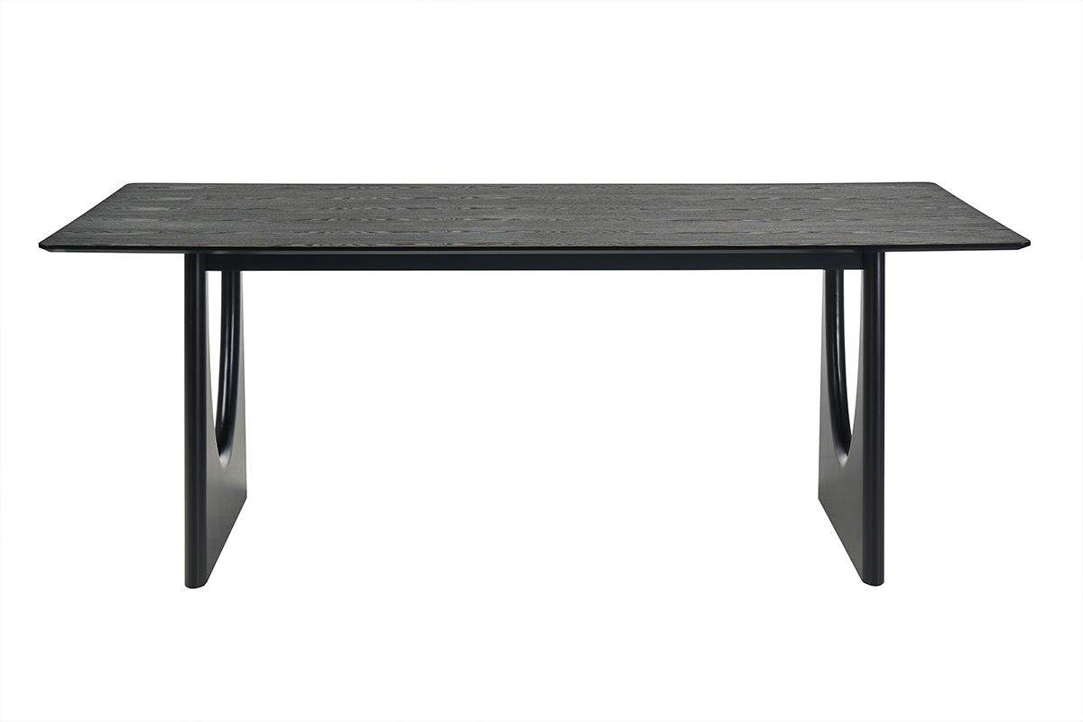 Table � manger rectangulaire noire L200 cm KUALA vue de face avec pieds en bois massif