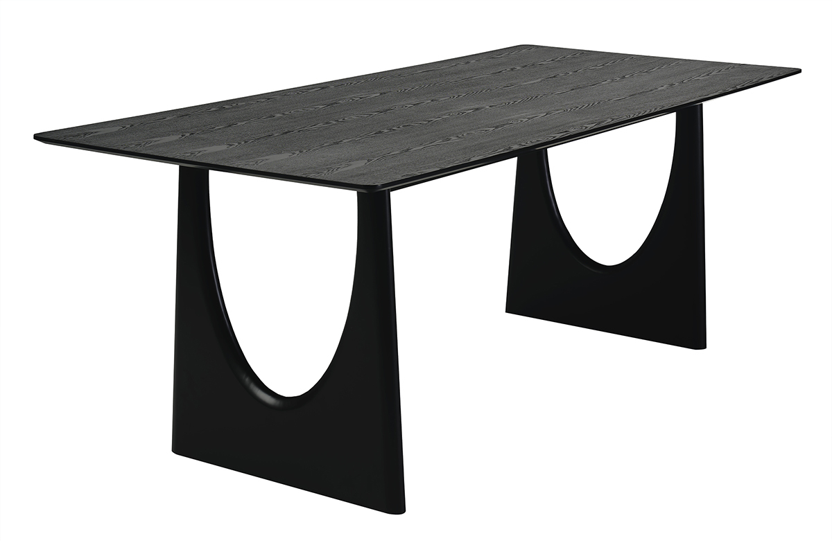Table � manger rectangulaire noire KUALA, vue de 3/4, dimensions L200 x P90 x H75 cm