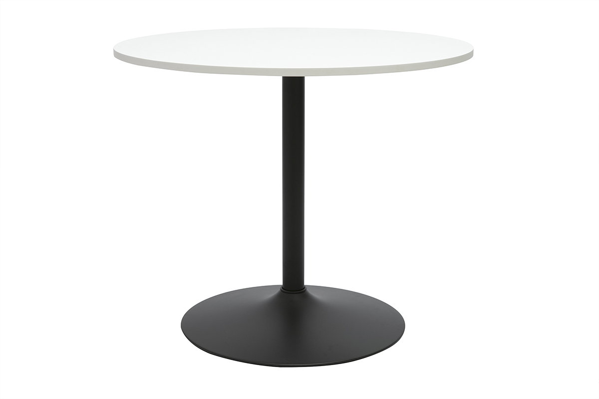 Table  manger design ronde blanche et mtal noir D90 cm CALISTA