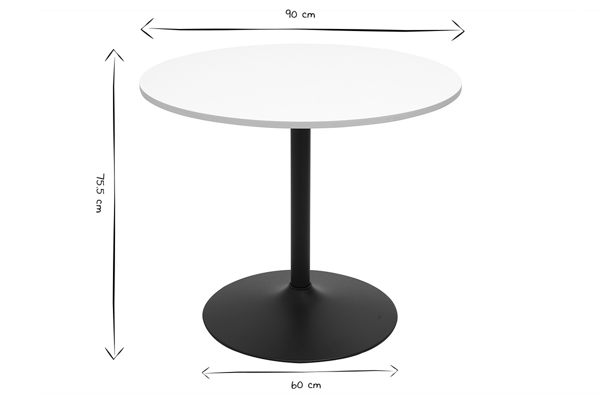 Table  manger design ronde blanche et mtal noir D90 cm CALISTA