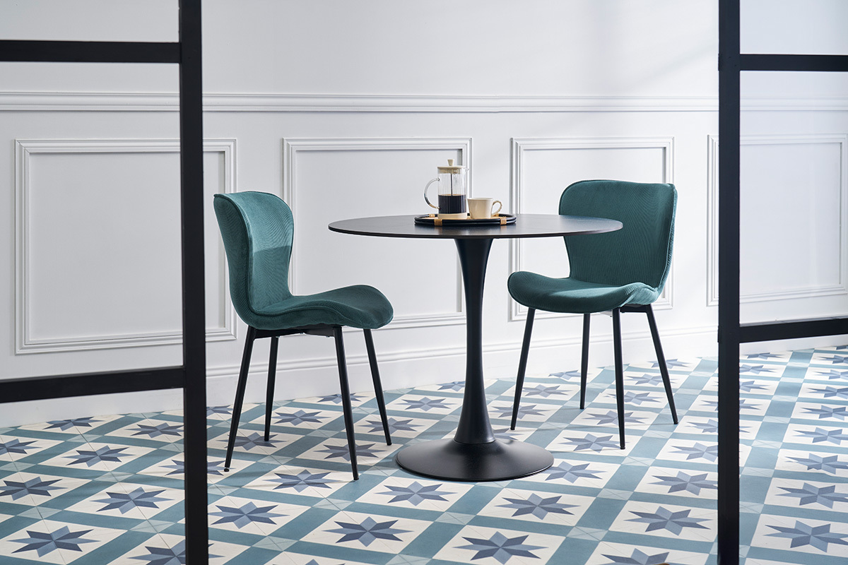 Table � manger design ronde en c�ramique noire et m�tal D90 cm MALOU