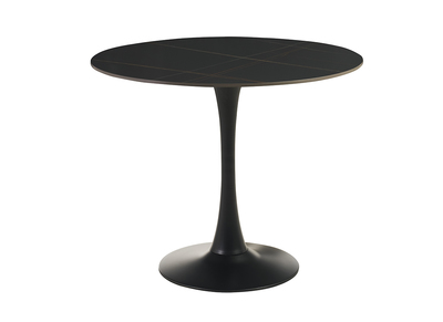 Table à manger design ronde en céramique noire et métal D90 cm MALOU