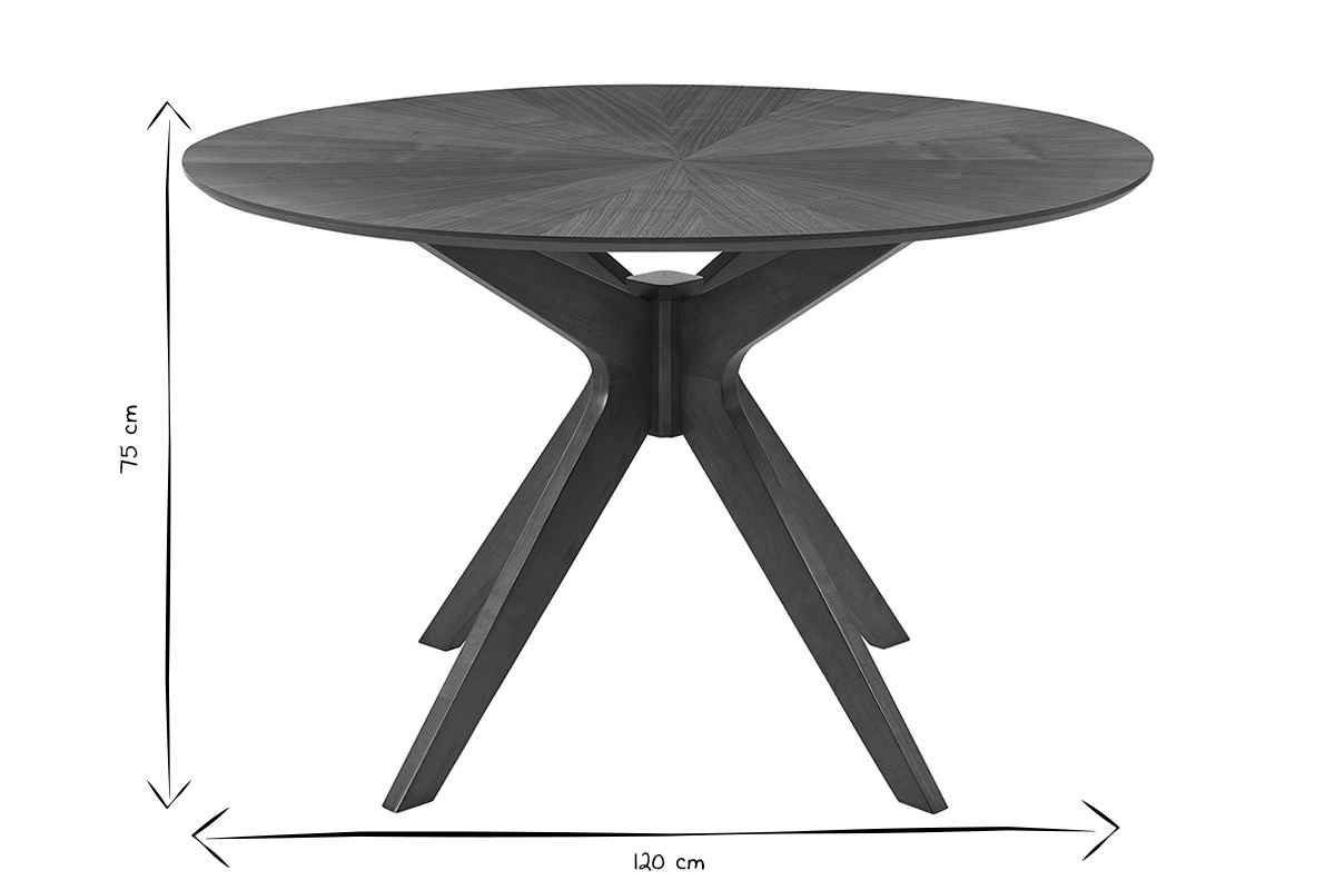 Table ronde design noyer, dimensions 75x120 cm, noir et blanc.