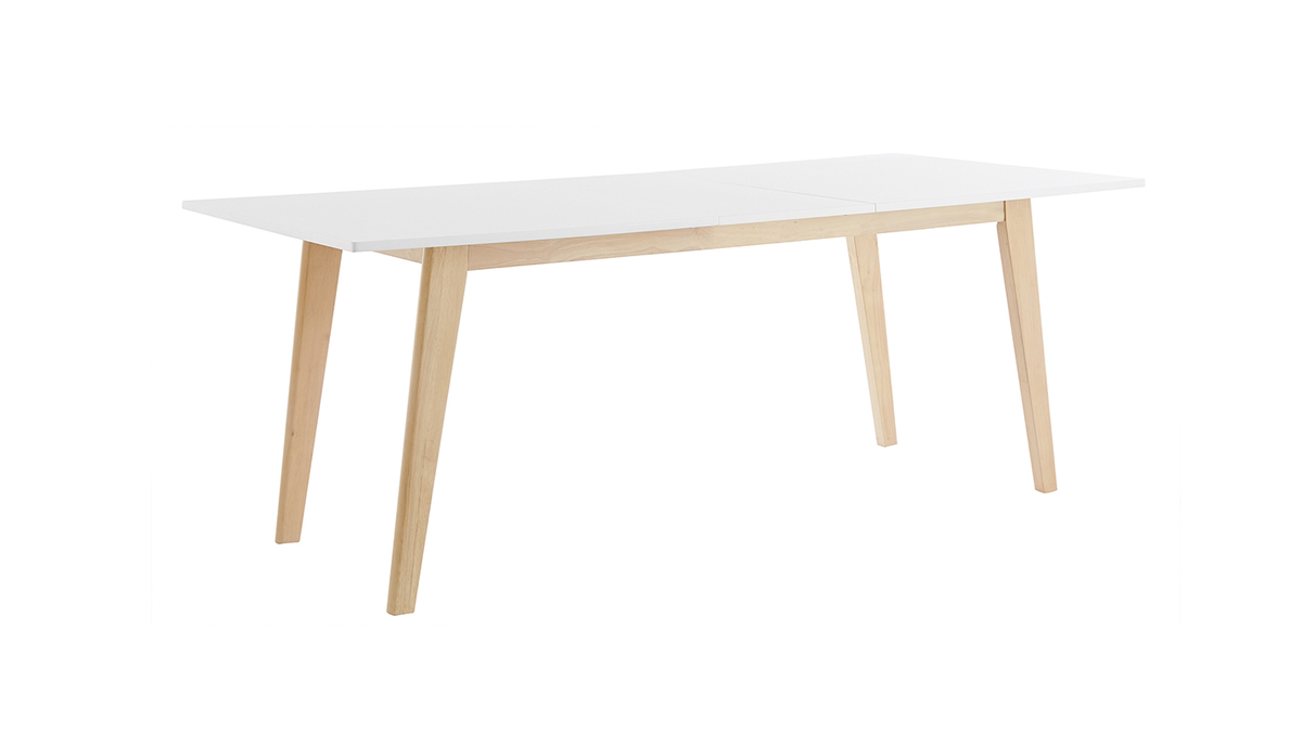 Table à manger extensible blanche et bois clair L160-205 SWAD