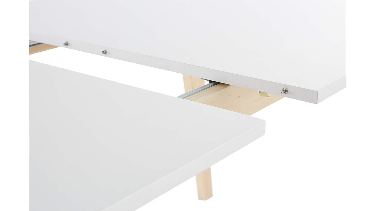 Table à manger extensible blanche et bois clair L160-205 SWAD