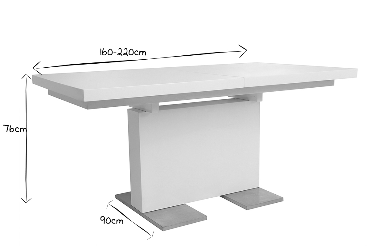 Table � manger extensible design laqu�e blanche L160-220 NEMIA