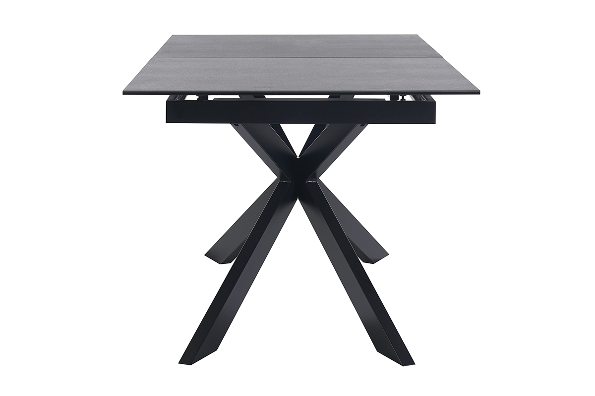 Table � manger extensible en c�ramique noire et m�tal, vue de profil