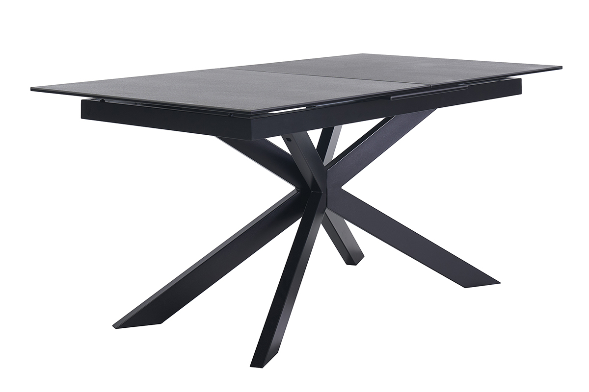 Table � manger extensible MELZA en c�ramique noire et m�tal, vue de trois quarts.