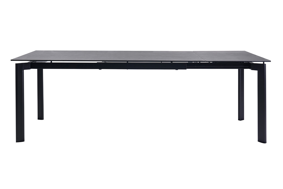 Table � manger extensible en c�ramique noire et m�tal, vue de face
