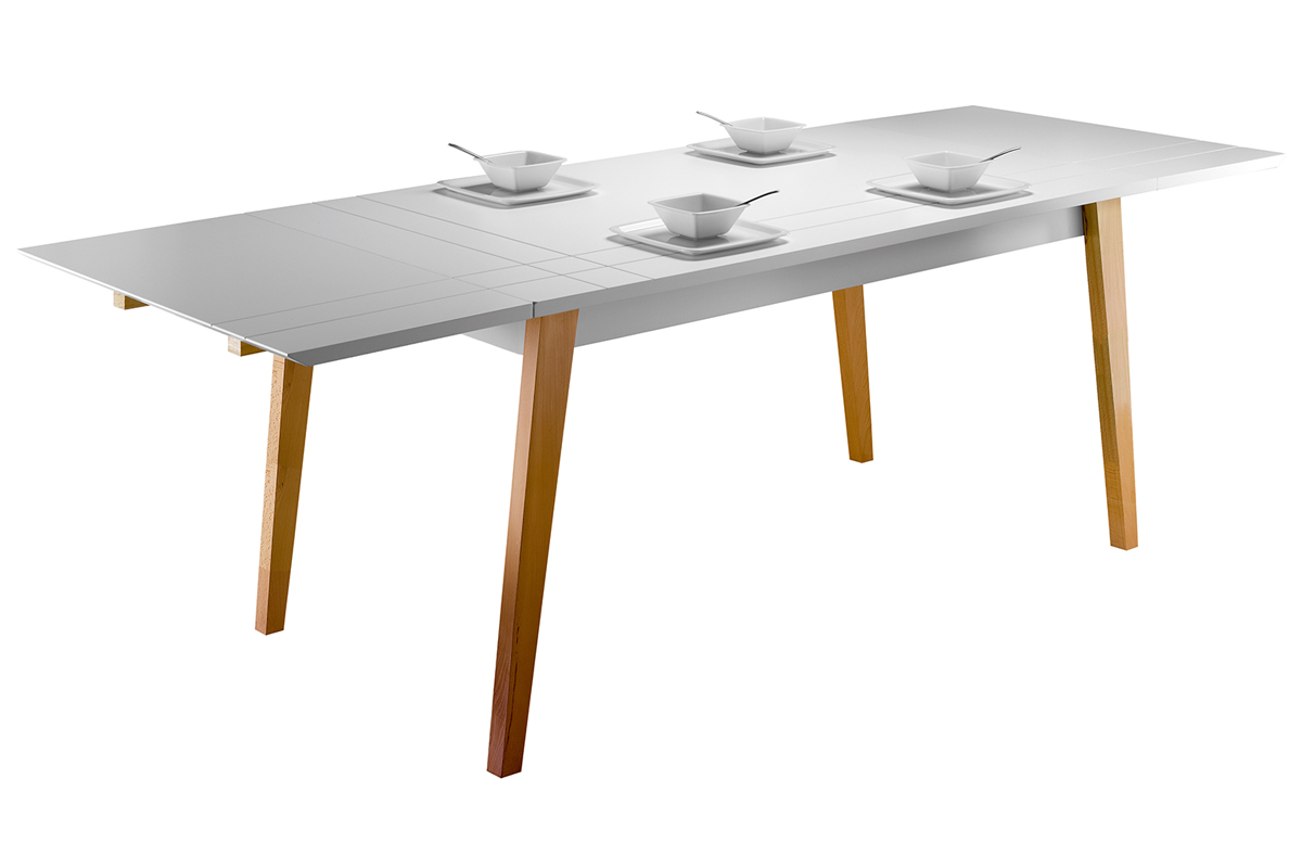 Table  manger extensible laque blanc mat et bois L160-250 cm ADORNA