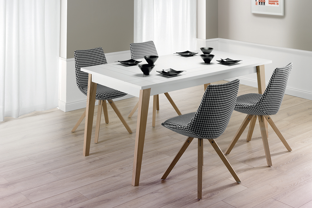 Table  manger extensible laque blanc mat et bois L160-250 cm ADORNA