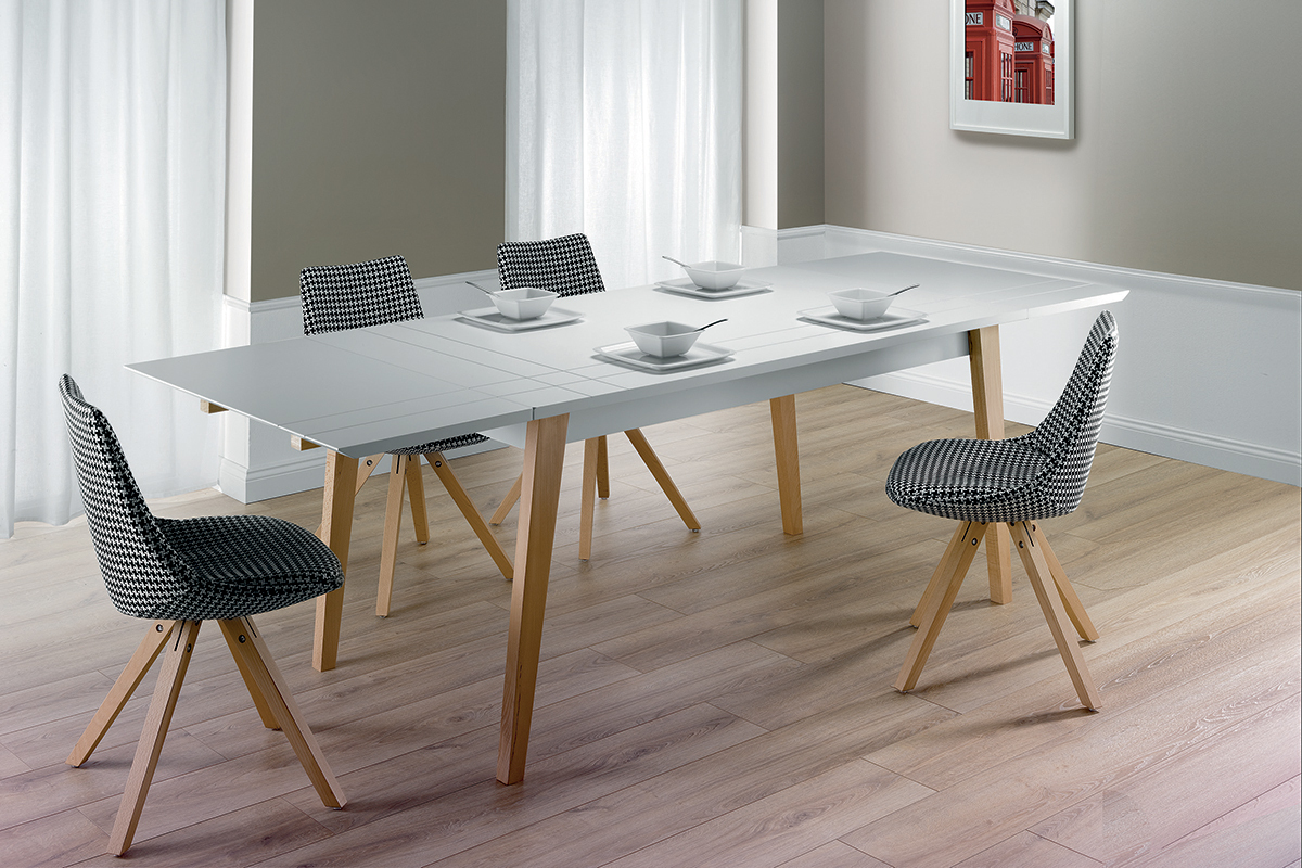 Table  manger extensible laque blanc mat et bois L160-250 cm ADORNA