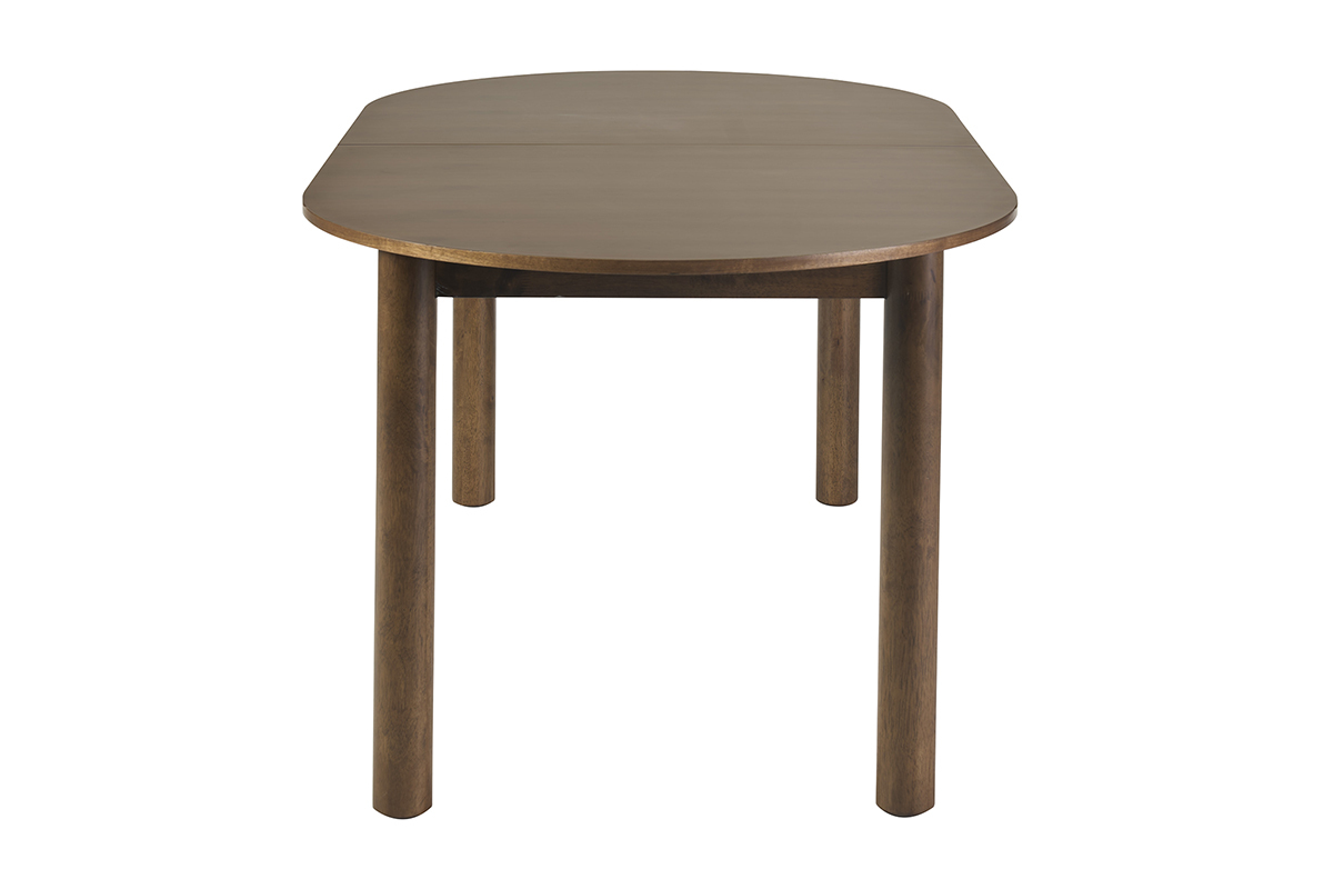 Table extensible ovale en bois fonc� noyer, vue de profil, dimensions L180-230 cm.