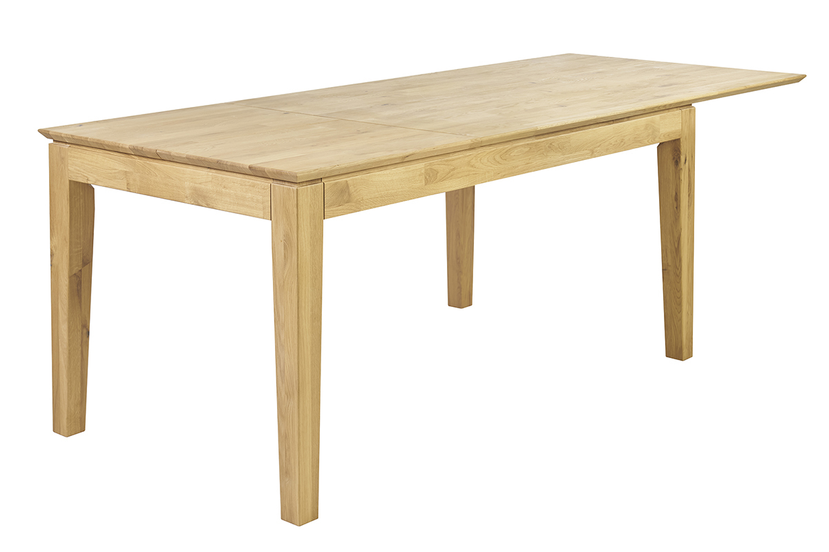 Table  manger extensible en chne massif, vue diagonale droite.