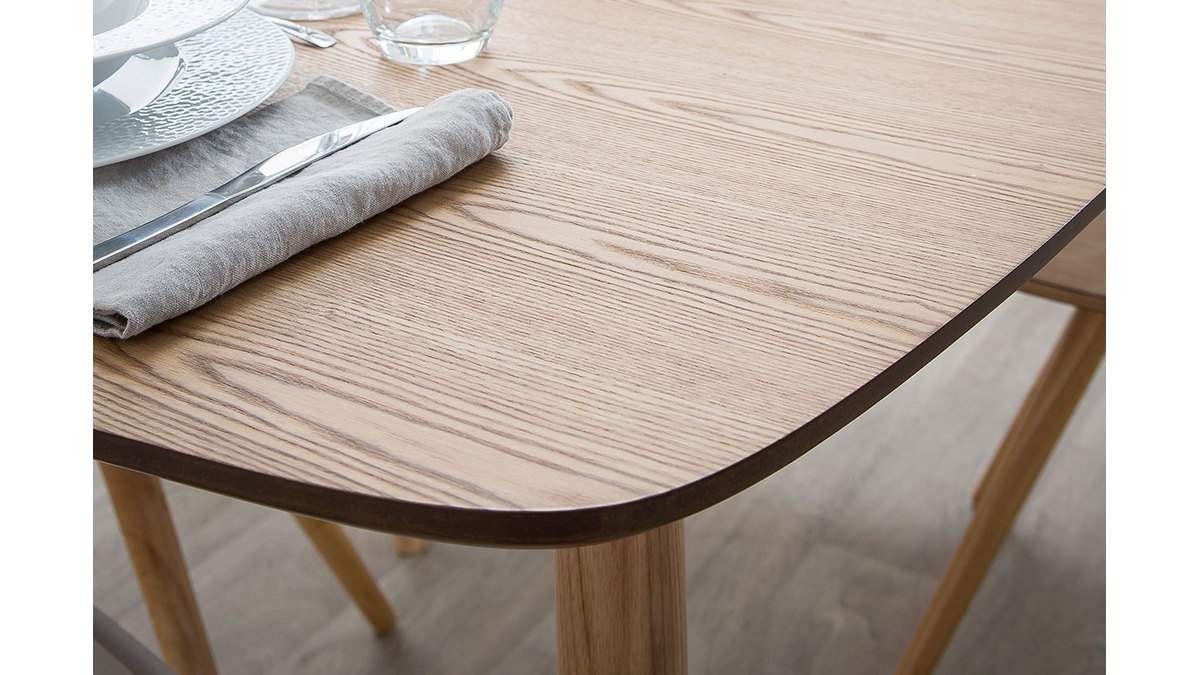 Table à manger extensible rectangulaire en bois clair L130-160 cm NORDECO