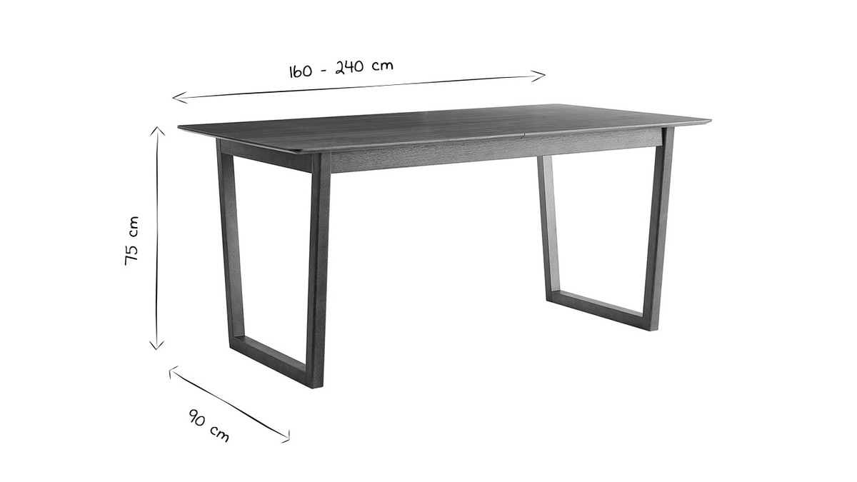 Table à manger extensible rectangulaire en bois foncé noyer L160-240 cm LAHO