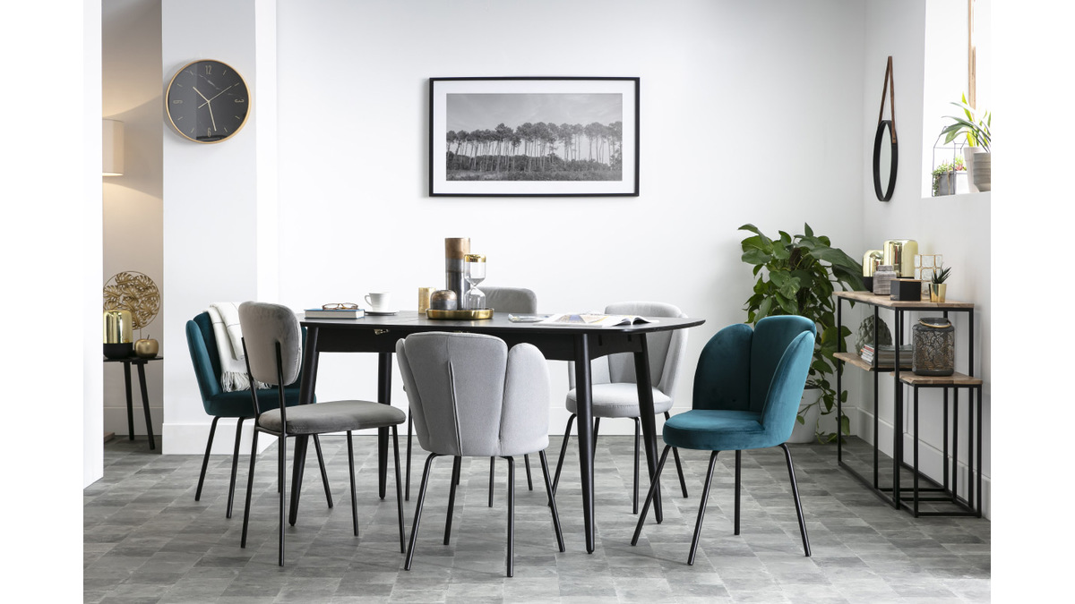 Table à manger extensible rectangulaire en bois noir L130-160 cm NORDECO