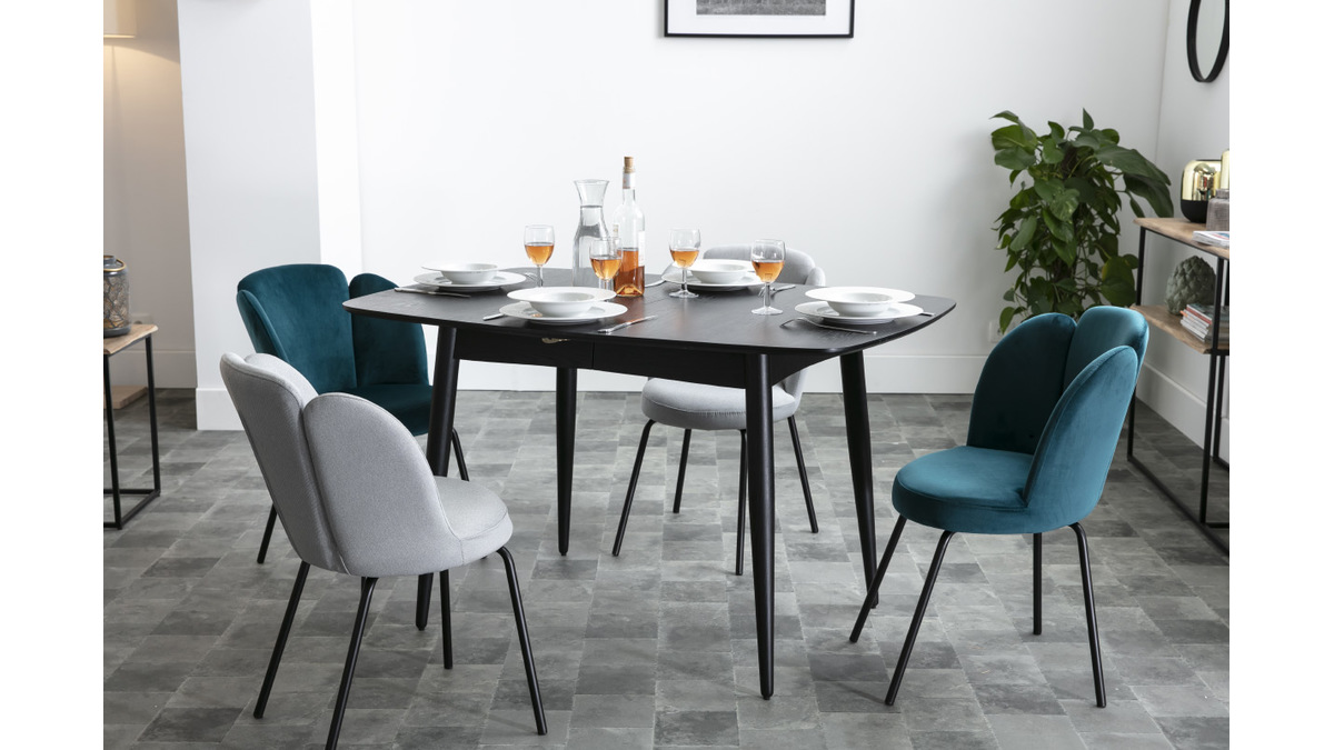 Table à manger extensible rectangulaire en bois noir L130-160 cm NORDECO
