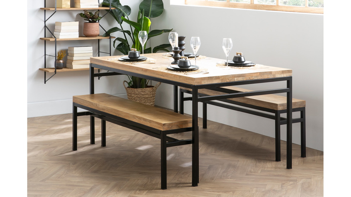 Table à manger industrielle bois manguier massif et métal L160 cm YPSTER -  Miliboo