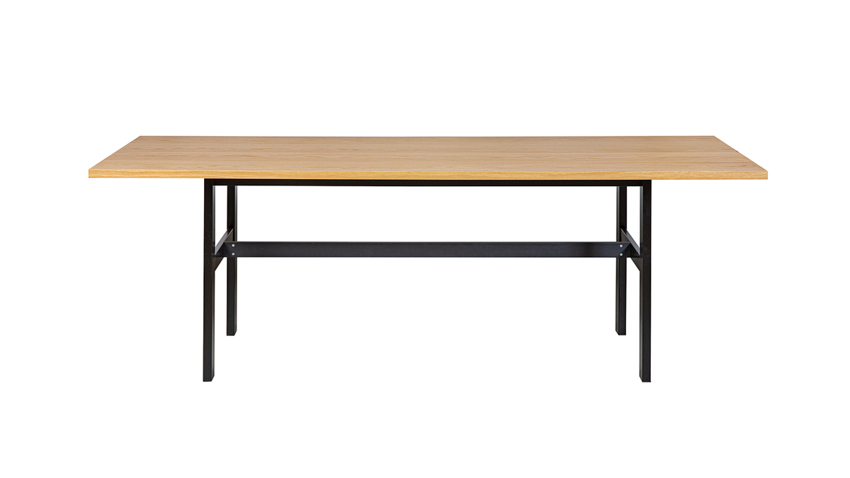 Table à manger industrielle placage chêne et métal noir rectangulaire L230 cm HILBA
