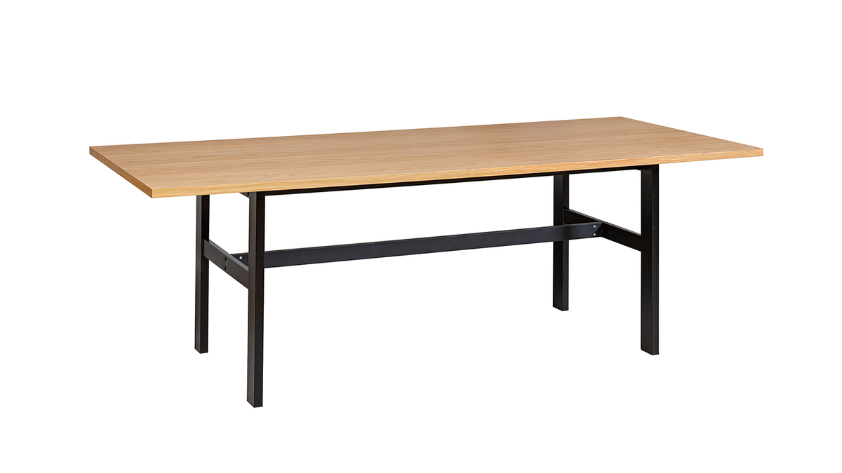 Table à manger industrielle placage chêne et métal noir rectangulaire L230 cm HILBA