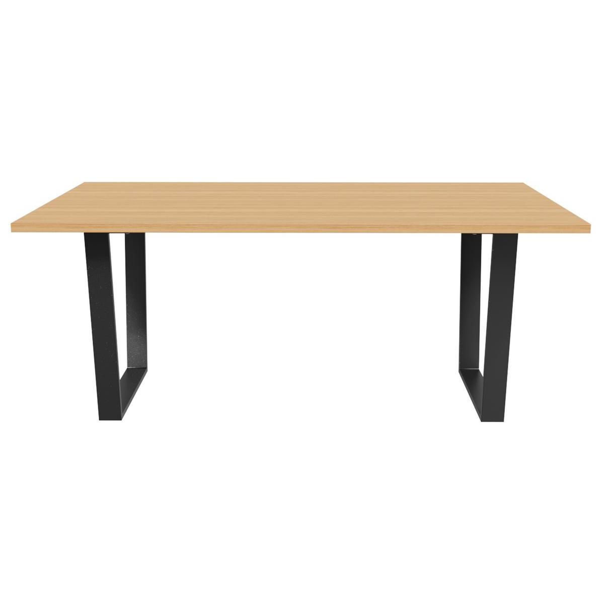 Table à manger industrielle placage chêne et pieds en métal noir L180 cm VALDA vue1