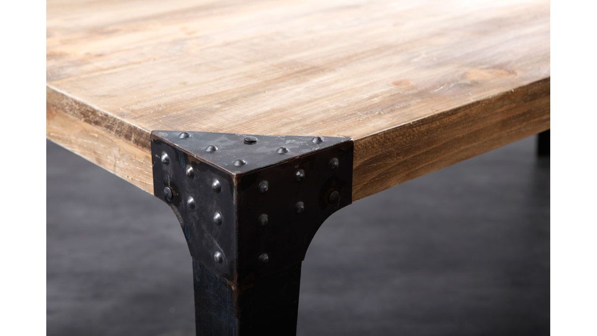 Table à manger industrielle rectangulaire acier et bois manguier massif L200 cm MADISON