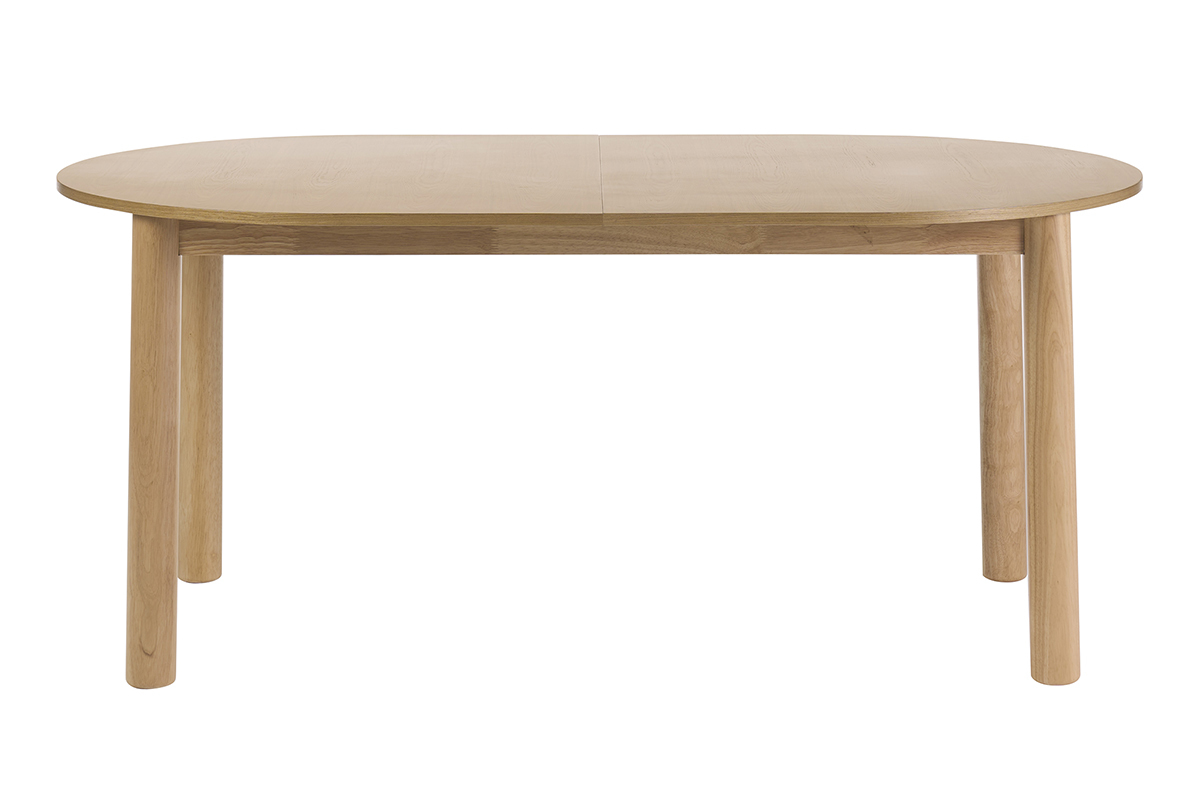 Table � manger ovale extensible en bois clair, vue de face, dimension L180-230 cm.