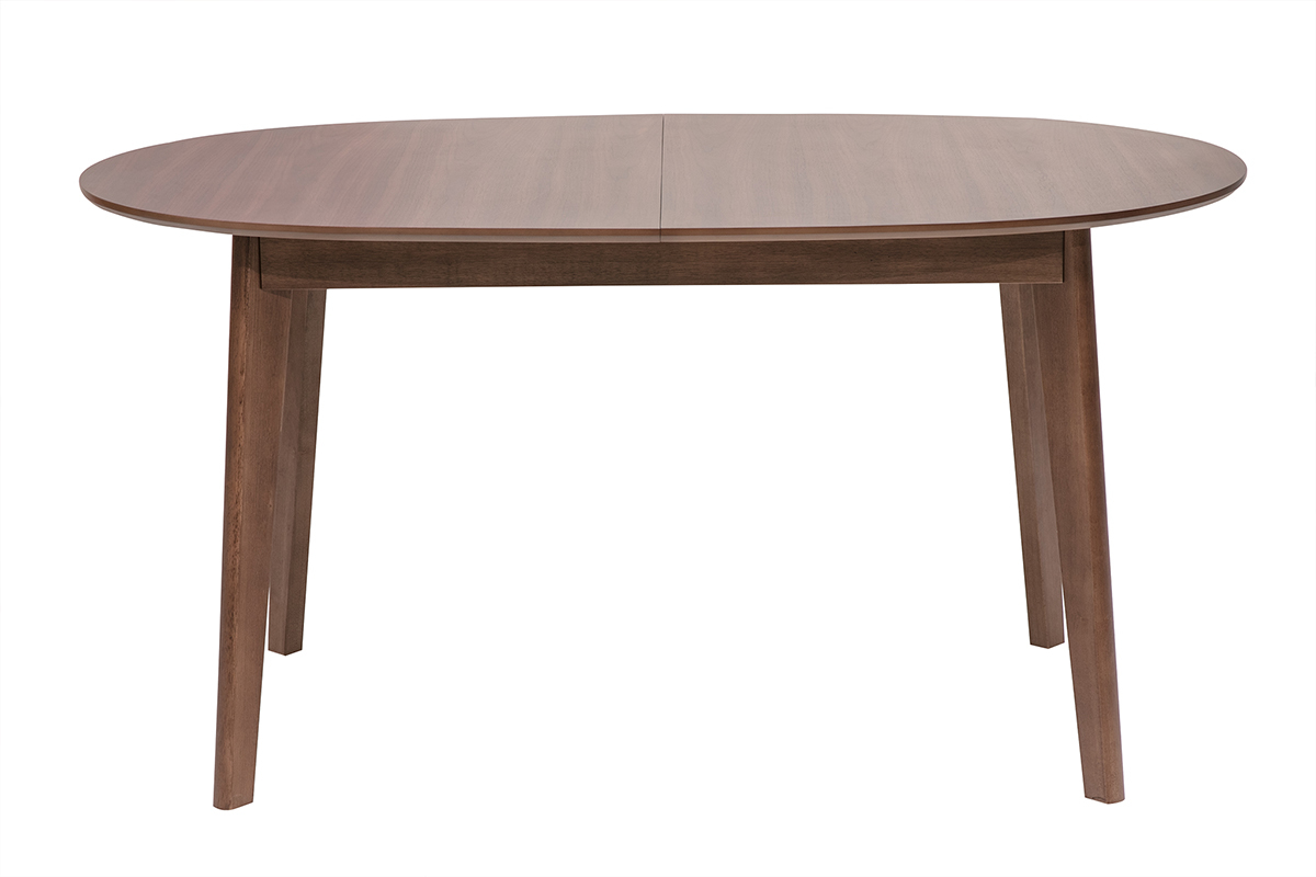 Table � manger ovale extensible en bois fonc� noyer, vue de face.