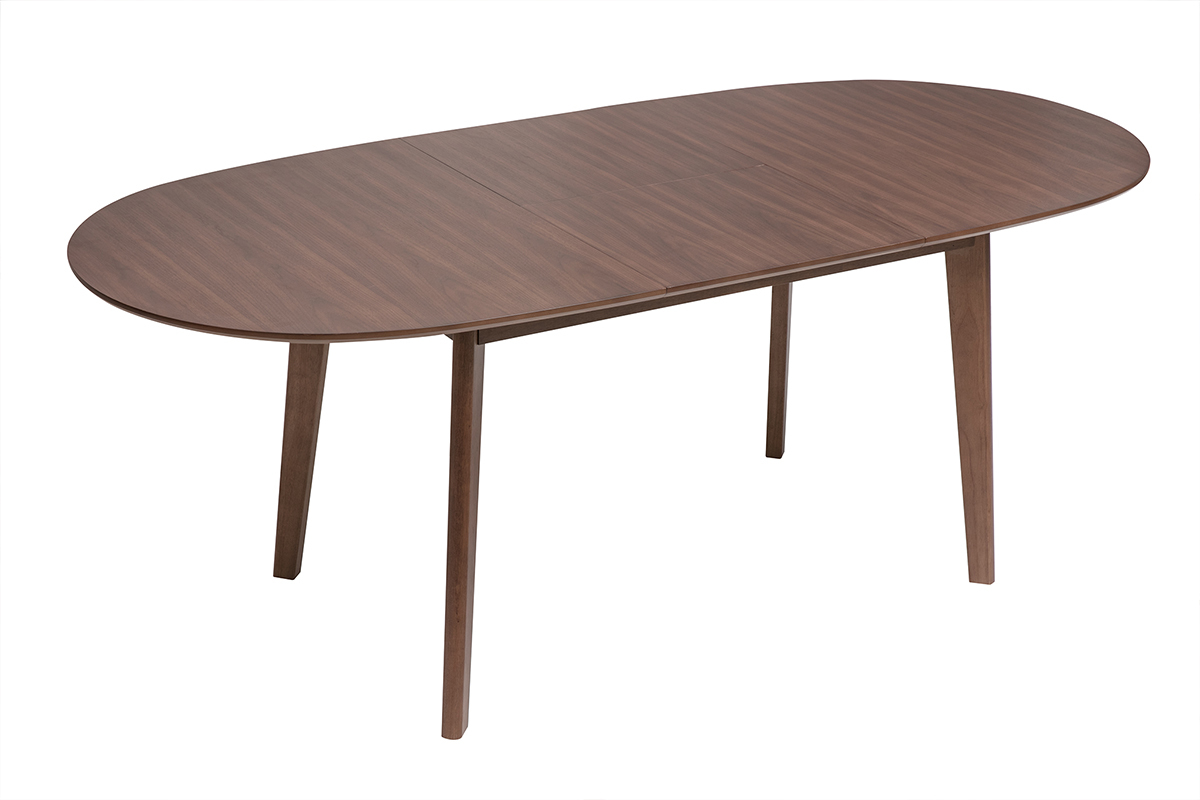 Table � manger ovale extensible en bois fonc� noyer, vue de trois quart
