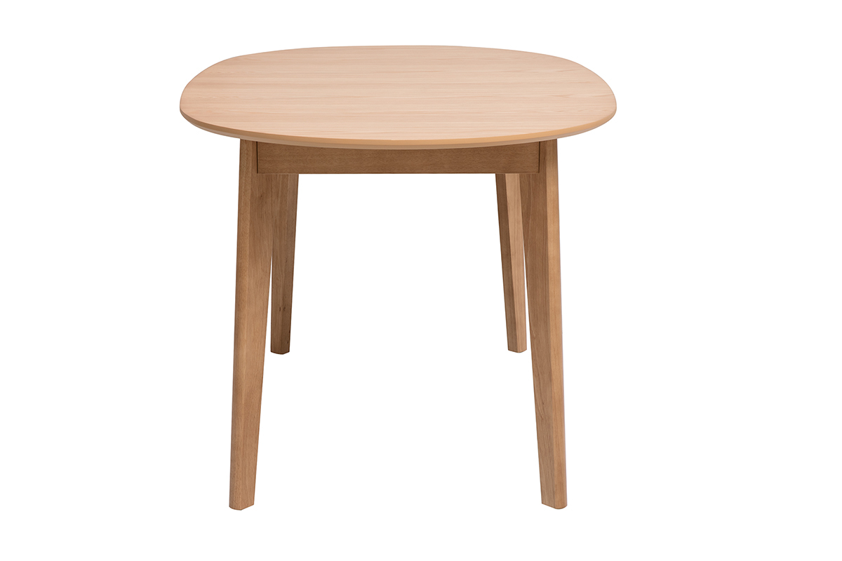 Table � manger ovale en bois clair, vue de profil.