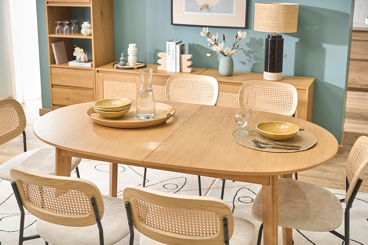 Table � manger ovale extensible en bois clair ch�ne L150-200 cm ANSEL