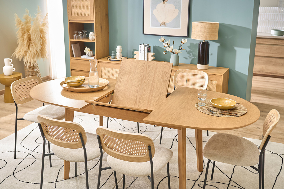 Table � manger ovale extensible en bois clair ch�ne L150-200 cm ANSEL