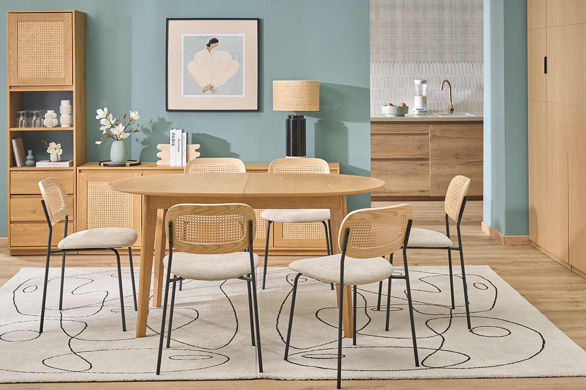 Table � manger ovale extensible en bois clair ch�ne L150-200 cm ANSEL