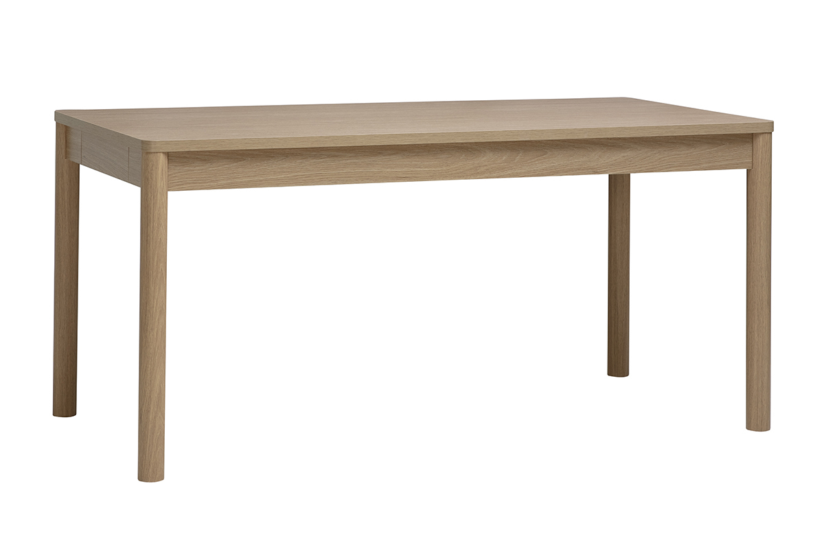 Table � manger rectangulaire IZZIE avec rangements, finition bois clair ch�ne, vue de 3/4