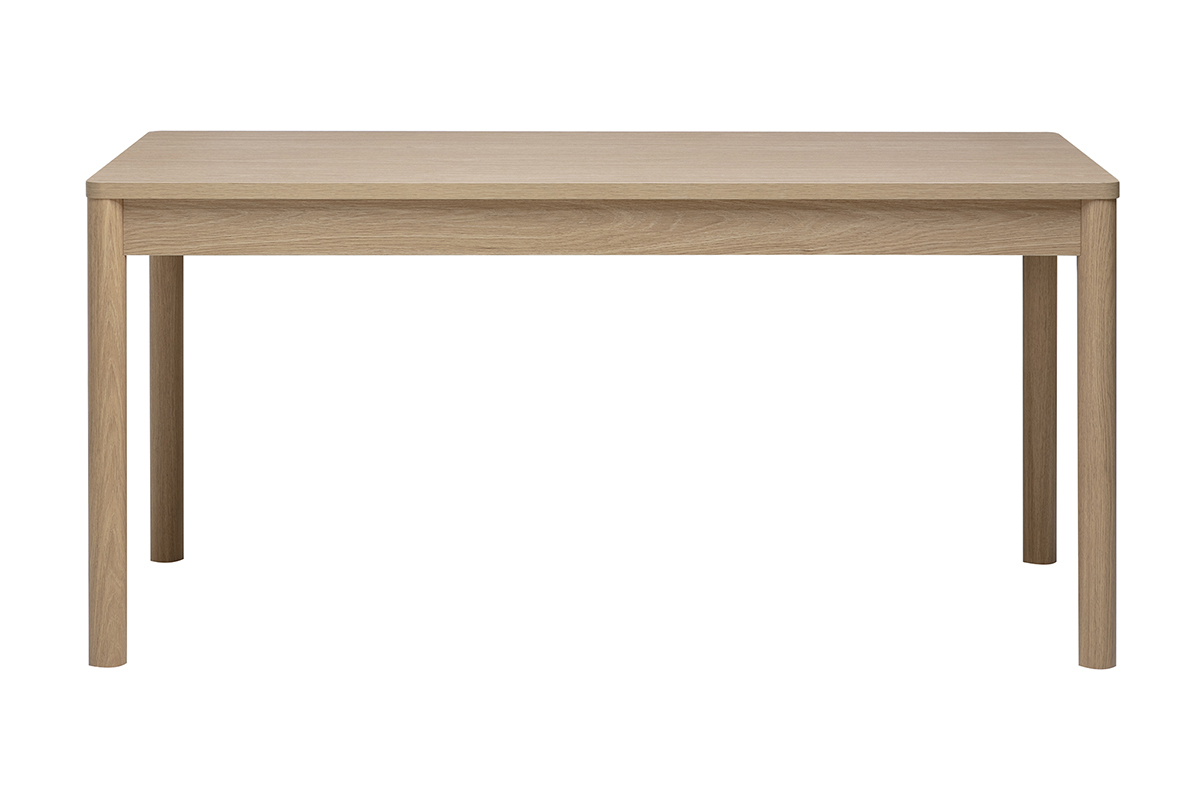 Table � manger rectangulaire en bois clair ch�ne, vue de face, avec deux tiroirs de rangement.