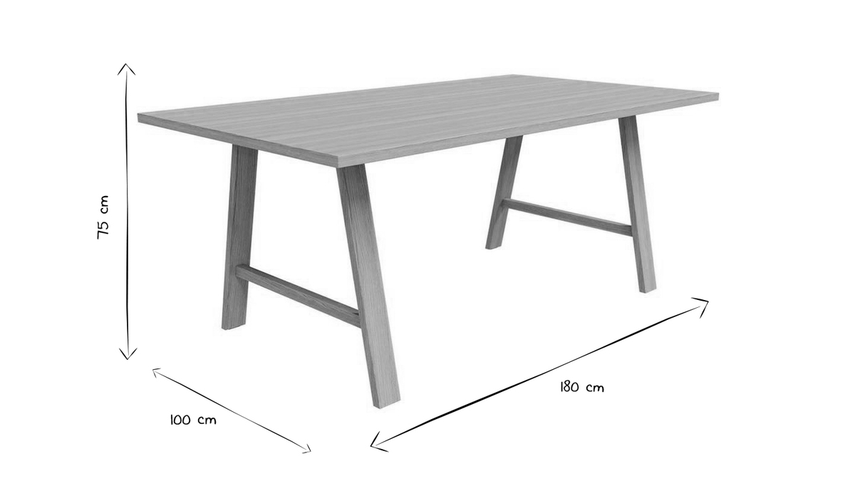 Table à manger rectangulaire bois chêne L180 cm SAULE