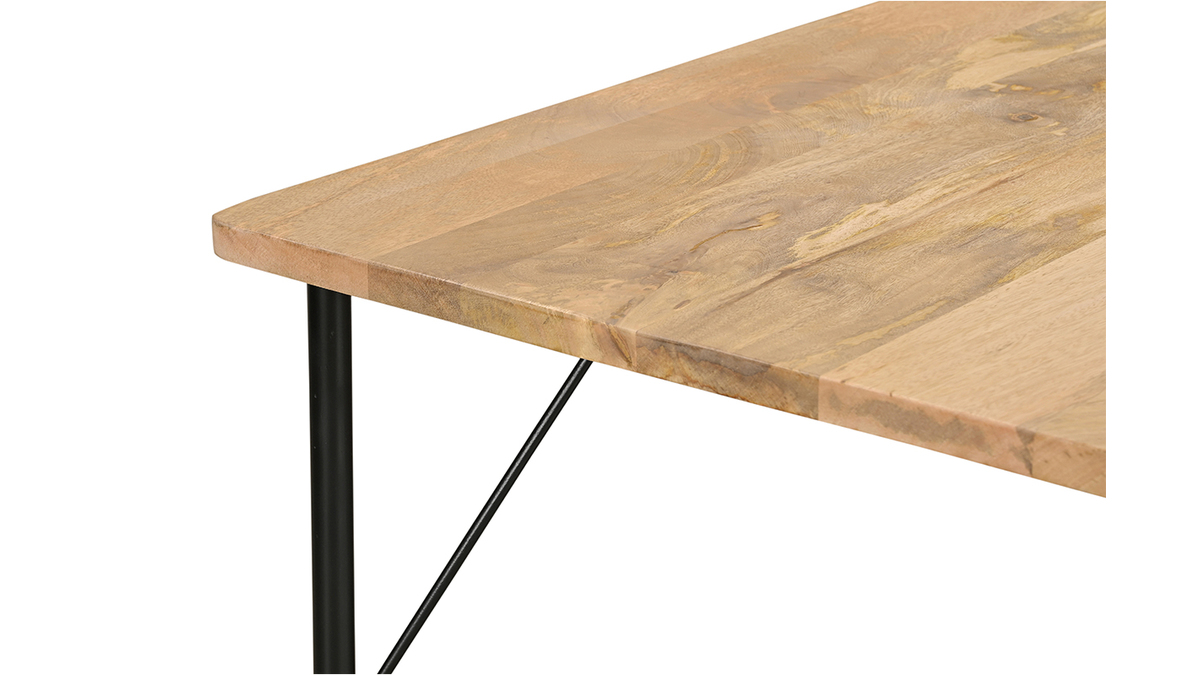 Table à manger rectangulaire en bois clair manguier massif et métal noir L180 cm JUDE
