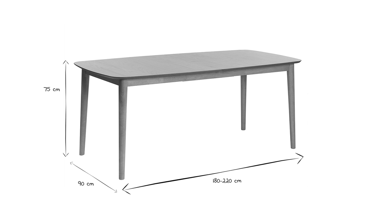 Table à manger rectangulaire extensible en bois clair chêne L180-220 cm EGO