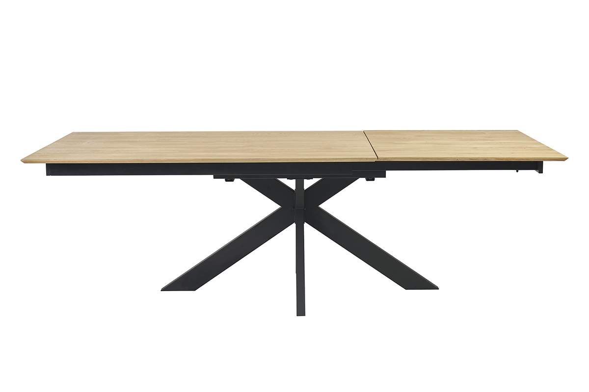Table  manger extensible en chne massif avec pied en croix, vue de face.