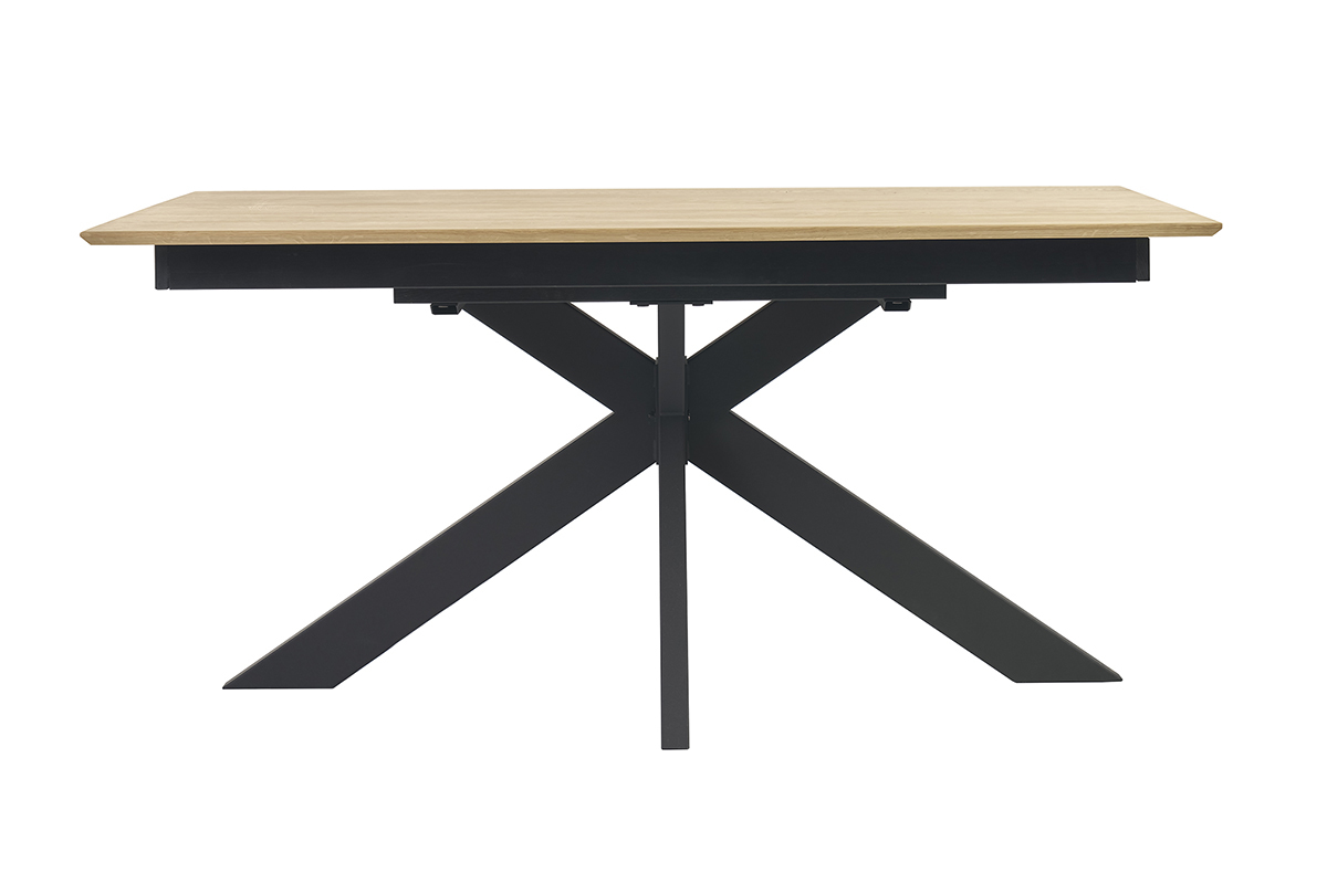 Table  manger rectangulaire extensible en chne massif sur pitement en croix, vue de face.