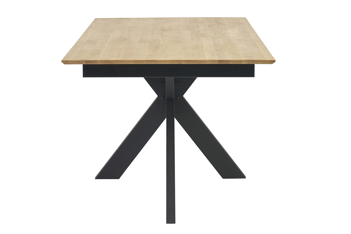 Table  manger AGATA en chne massif, vue de profil, pitement en croix.