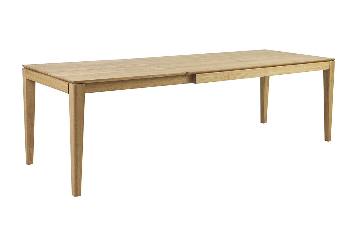 Table  manger extensible en bois clair, vue 3/4.