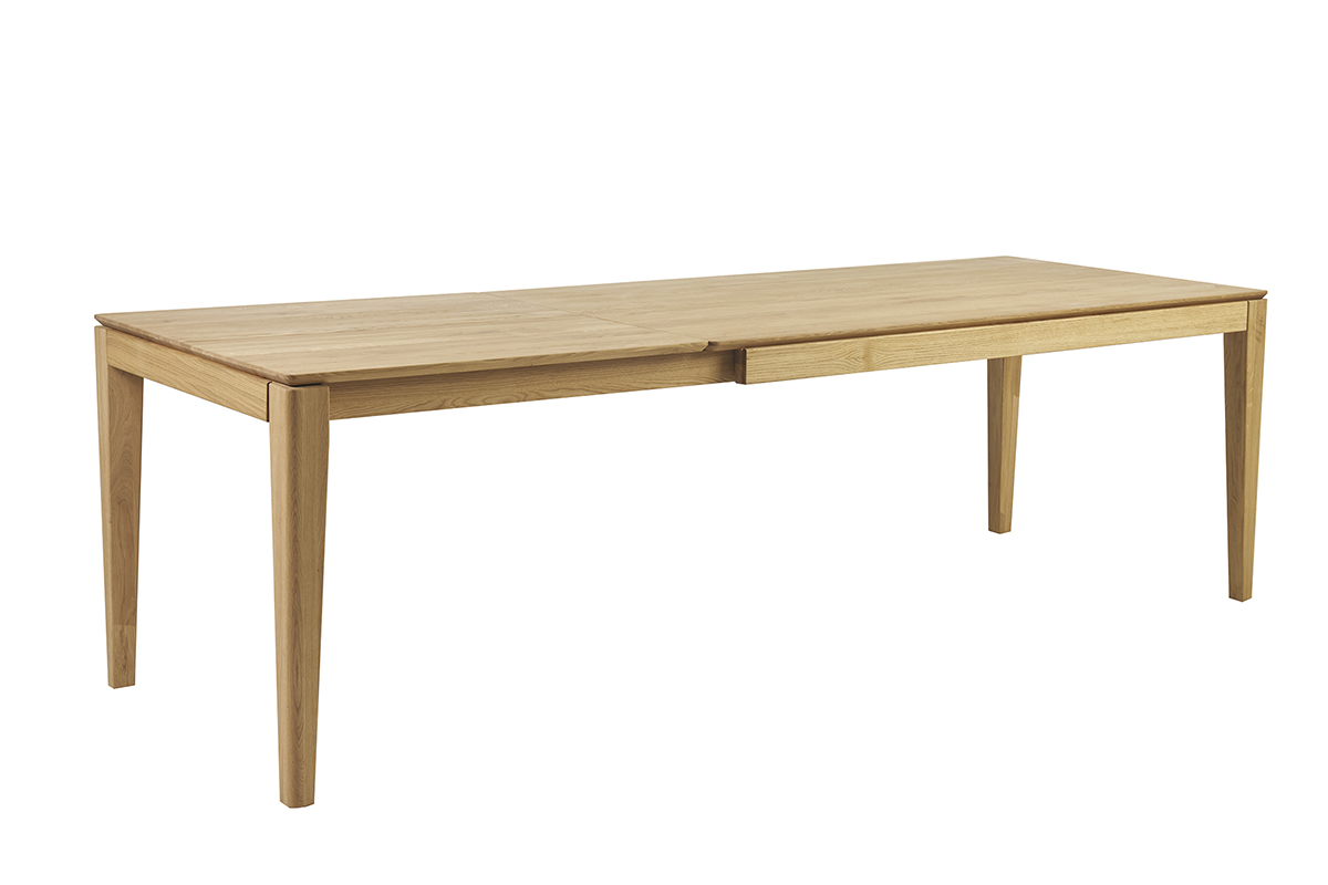 Table � manger rectangulaire extensible rallonge int�gr�e en bois clair ch�ne massif L160-245 cm NELYA