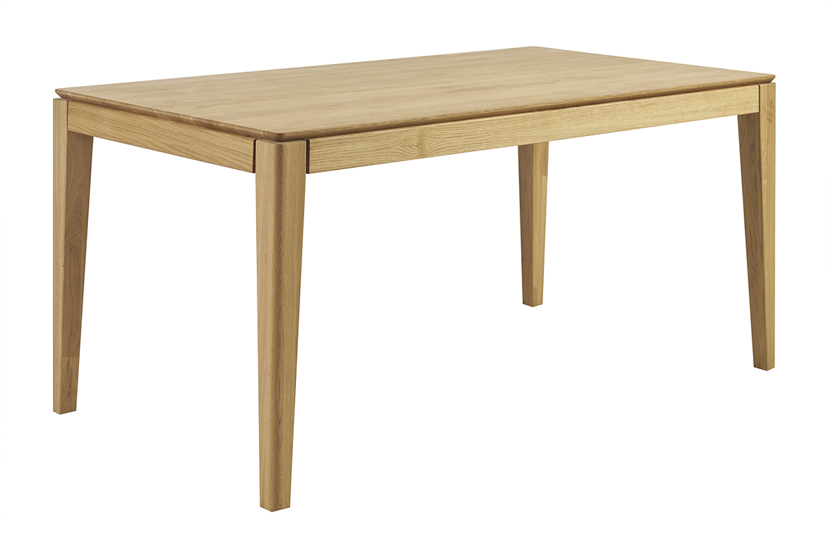 Table � manger rectangulaire extensible rallonge int�gr�e en bois clair ch�ne massif L160-245 cm NELYA