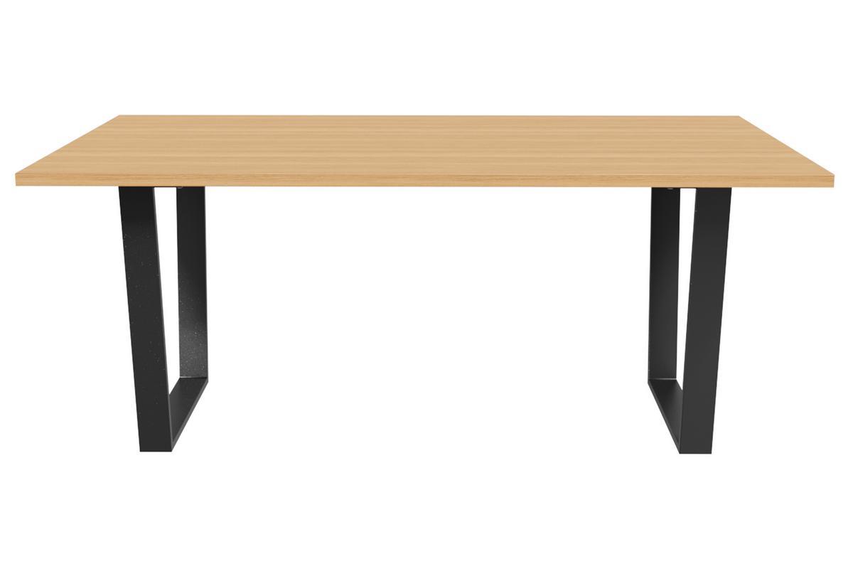Table � manger rectangulaire industrielle bois ch�ne et m�tal noir L180 cm VALDA