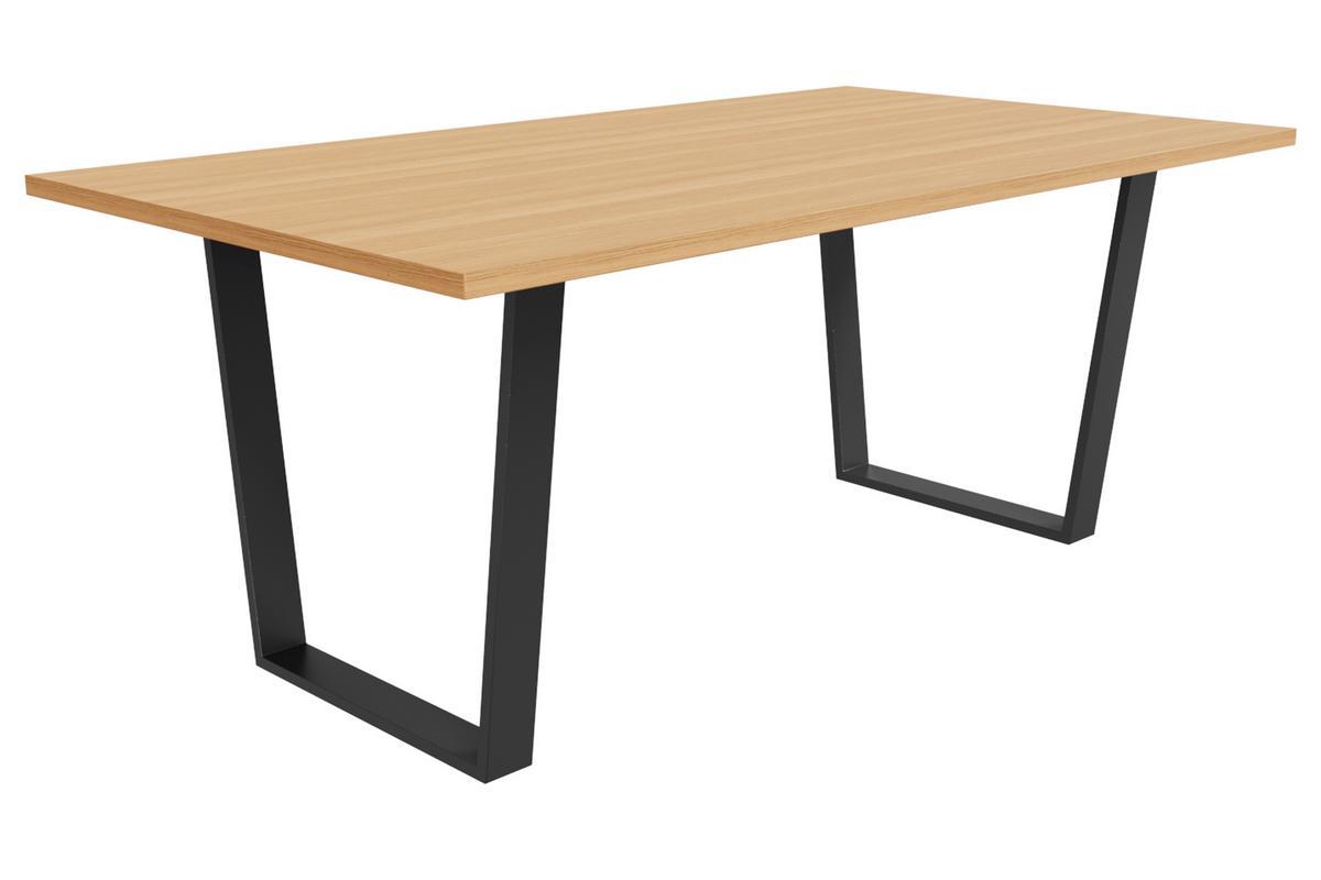 Table � manger rectangulaire industrielle bois ch�ne et m�tal noir L180 cm VALDA