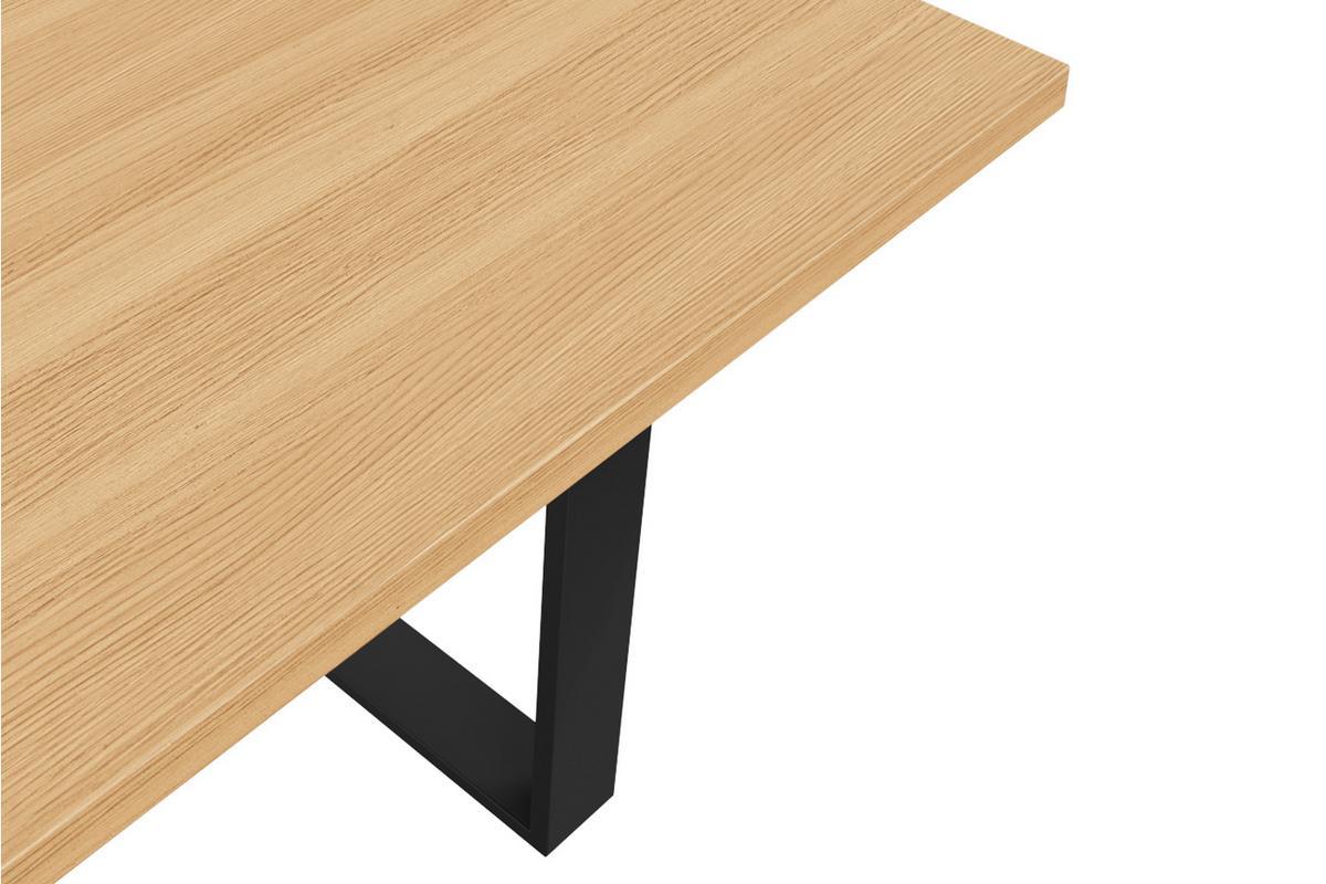 Table � manger rectangulaire industrielle bois ch�ne et m�tal noir L180 cm VALDA