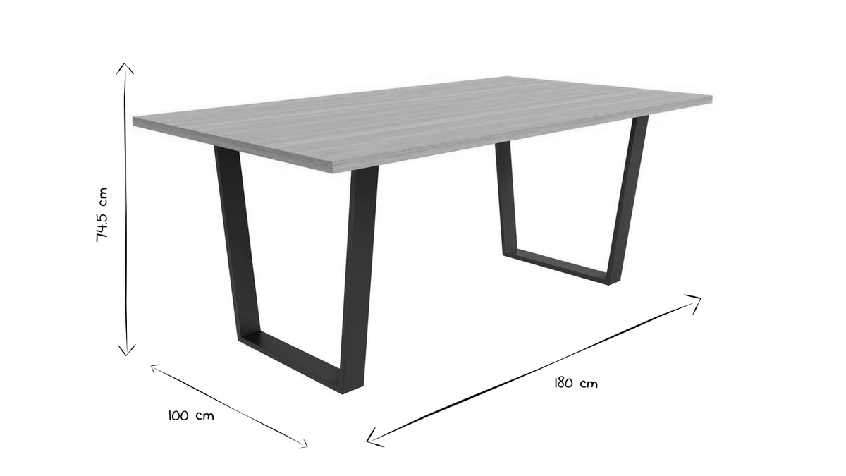 Table à manger rectangulaire industrielle bois chêne et métal noir L180 cm VALDA
