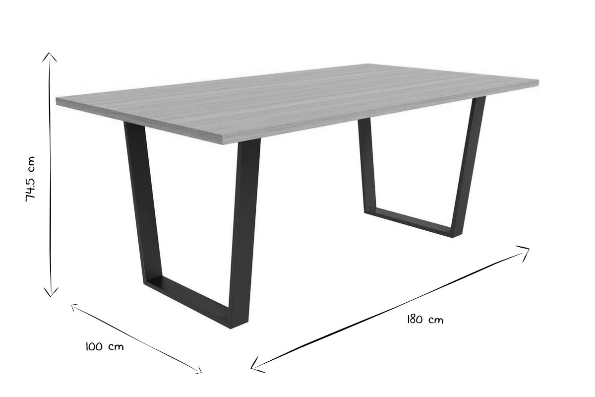 Table � manger rectangulaire industrielle bois ch�ne et m�tal noir L180 cm VALDA